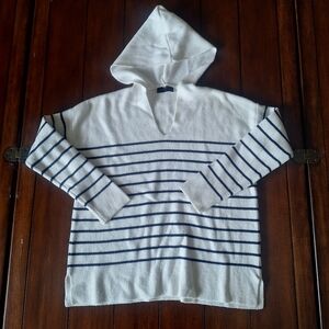 Tahari Navy Blue Striped Hooded Sweater Small